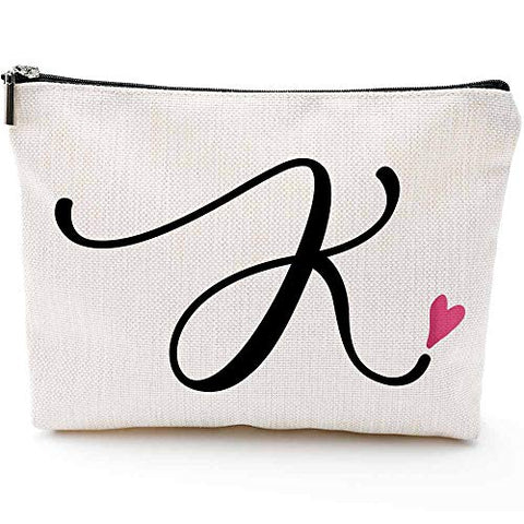 K Initial Monogram Personalized Travel Makeup Bag,Cosmetic Bag Pencil Pouch Gifts with Zipper Waterproof(Makeup bag-Letter K)