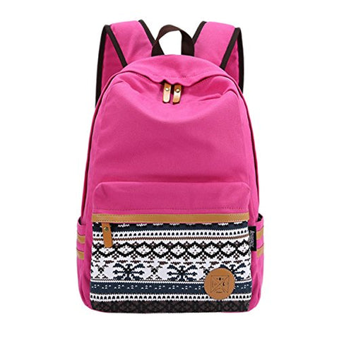 ABage Women's Canvas Backpacks Casual Style Lightweight Cut School Backpacks, Rose Red