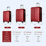 3 Piece Hardshell Luggage Set, Expandable Lightweight Suitcase Sets With Spinner Wheels, TSA Lock (20/24/28 inch), Red