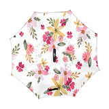 Reverse Umbrella Watercolor Floral Windproof Anti-UV for Car Outdoor Use
