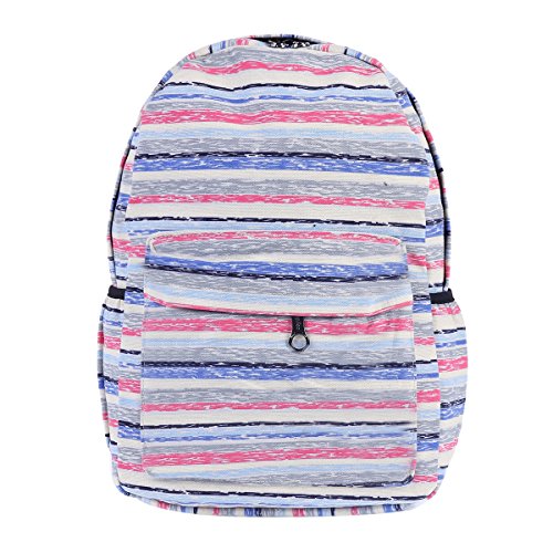 Damara Womens Colorful Stripes Patterned Canvas Backpack,Blue