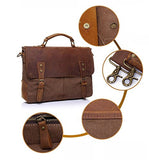 AUGUR Men's Vintage Genuine Leather Laptop Messenger Bags Canvas Satchel Shoulder Bag (Khaki)