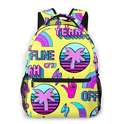Multi leisure backpack,Vaporwave With Palms Words Yeah,offline Rainb,  travel sports School bag for adult youth College Students