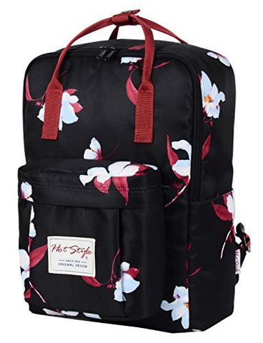 HotStyle Convertible Floral Backpack for Girls - Waterproof fits 14-inch Laptop - Black