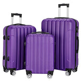SSLine 3-in-1 Multifunctional Suitcase Luggage Set Large Capacity Traveling Storage ABS Expandable Spinner Hardside Suitcase Lightweight 4 Wheel Portable Travel Bag 20" / 24" / 28" Purple