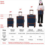 NZBZ Vintage Luggage Sets with Spinner Wheels Carry On Suitcase Tsa Lock Luggage 3 Pieces (Navy Blue, 14inch & 20inch & 28inch)