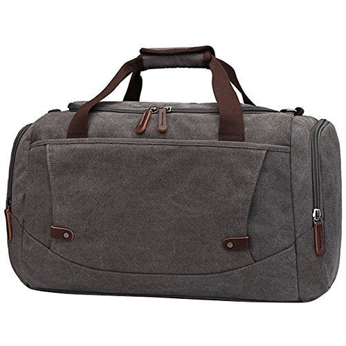 Canvas Duffel Bag, Vintage Canvas Weekender Bag Travel Bag Sports Duffel with Shoulder Strap Gray