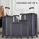 4 Piece Luggage sets with Spinner Wheels Travel Suitcase Hard-shell Lightweight 16" 20" 24" 28" (4 PCS LM Black)