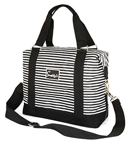 Travel Weekender Overnight Carry-On Under The Seat Shoulder Tote Bag (Small, White & Black Stripes)