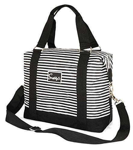 Travel Weekender Overnight Carry-On Under The Seat Shoulder Tote Bag (Small, White & Black Stripes)