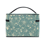 GIOVANIOR Retro Teal Floral Large Cosmetic Bag Travel Makeup Organizer Case Holder for Women Girls