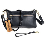 Sealinf Women'S Cowhide Leather Clutch Handbag Small Shoulder Bag Purse (Black)