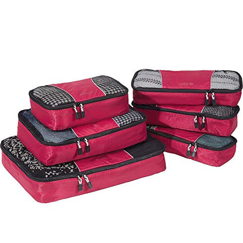 eBags Packing Cubes for Travel - 6pc Value Set - (Raspberry)