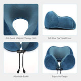 HOMIEE Travel Pillow, Neck Support Memory Foam Cushion Essentials with Sleep Mask, Earplugs -Build in Pouch and Extra Pocket, Ideal for Travelling and Flights