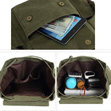 Canvas Vintage Backpack Leather Casual Men Women Laptop Travel Rucksack (Army green-B)