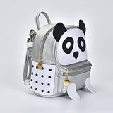 Girls Fashion Pu Leather Panda Book Bag Rivet Women Mini Casual Style Panda Backpack Silver