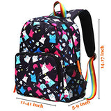 Kemy's Cat Preschool Backpack for Girls Rainbow Kitty Toddler Backpacks for Little Kids Preschooler Kindergarten Back Pack Nursery School Packie Kiddos Water Resistant Small Gift Black Colorful