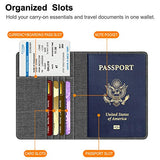 Fintie Passport Holder Travel Wallet RFID Blocking Fabric Card Case Cover, Denim Charcoal/Brown