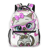 Casual Backpack,Cute Cartoon Siamese Kitten Girl In Pink,Business Daypack Schoolbag For Men Women Teen