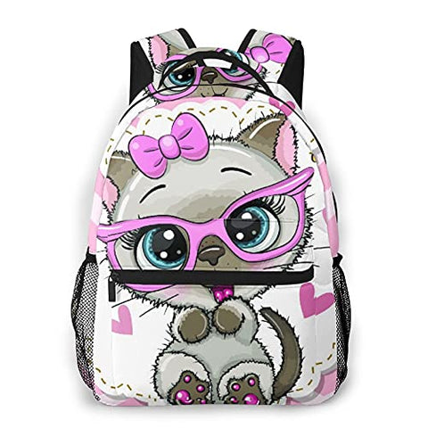 Casual Backpack,Cute Cartoon Siamese Kitten Girl In Pink,Business Daypack Schoolbag For Men Women Teen