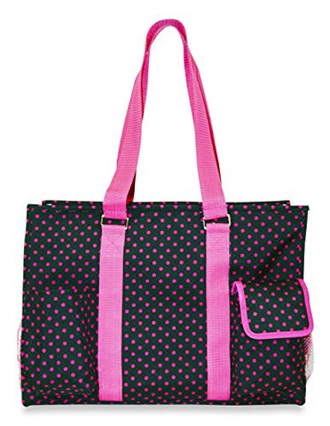 Ever Moda Utility Tote Bag (Black Pink Polka Dots)