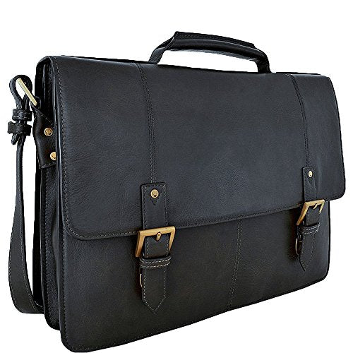 Hidesign Charles Large Double Gusset Leather 17" Laptop Compatible Briefcase, Black