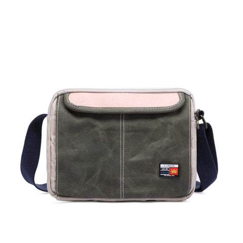 Men's Crossbody Bag, Oil Wax Canvas with Head Layer Cowhide Casual Wear-resistant Waterproof Canvas Bag Men's Shoulder Crossbody Bag, Beige