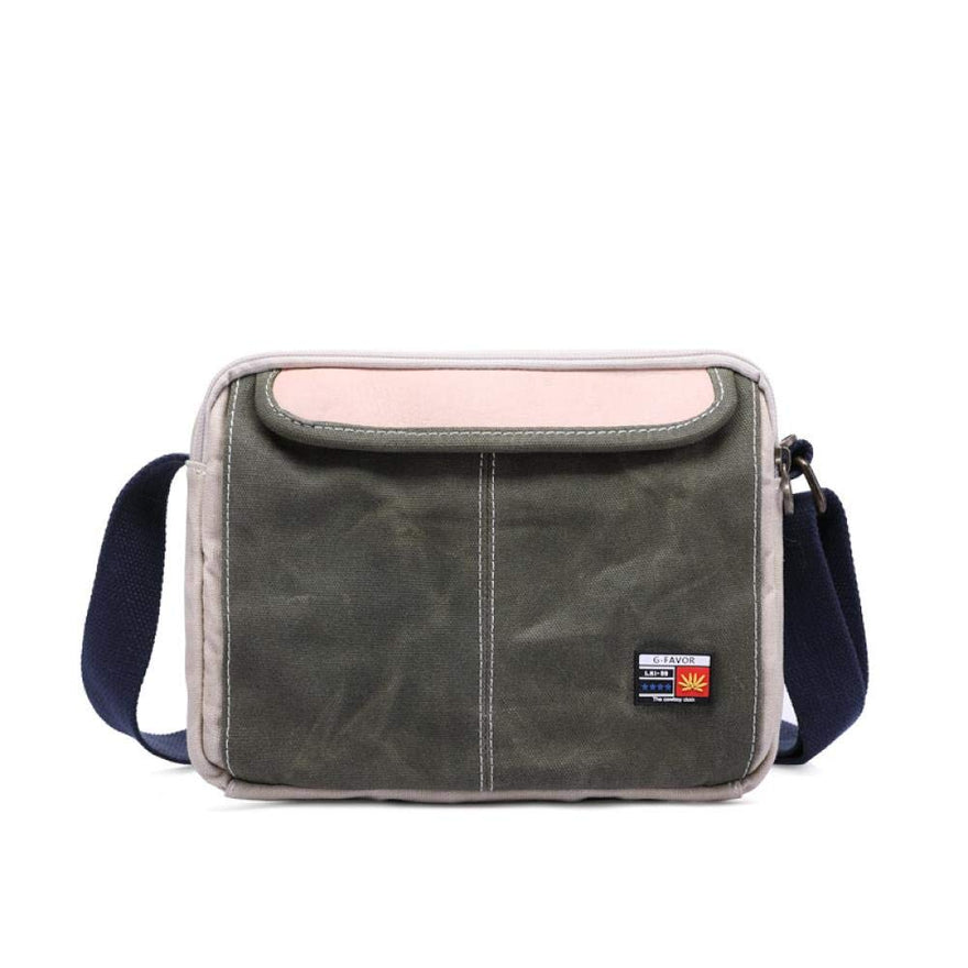 Men's Crossbody Bag, Oil Wax Canvas with Head Layer Cowhide Casual Wear-resistant Waterproof Canvas Bag Men's Shoulder Crossbody Bag, Beige