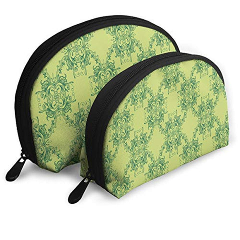 Makeup Bag Green Floral Patterns Portable Half Moon Cosmetic Bags Set Storage For Women,Girls 2