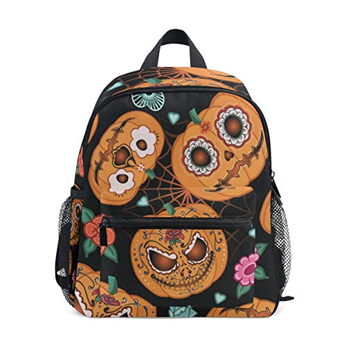 Toddler Backpack Rose Sugar Pumpkin Flowers Spider Web Mini Preschool Bag for Unisex Kids