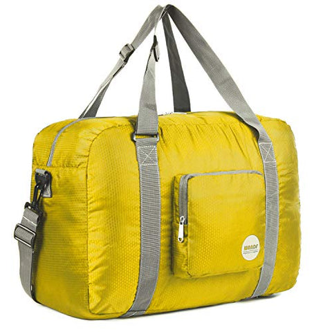 Wandf Foldable Travel Duffel Bag Luggage Sports Gym Water Resistant Nylon (Yellow)