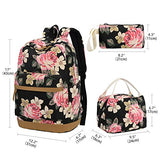 School Backpack Girls Teens Bookbags Set, 15" Women Laptop Bag + Lunch Tote Bag + Clutch