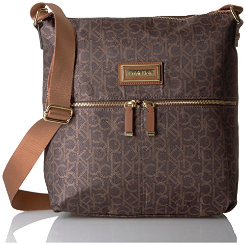 Calvin Klein Women'S Nylon Zip Front Messenger, Brn/Khk Phtpt/Lugg