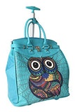 Trendy Flyer Computer/Laptop Rolling Bag 2 Wheel Case Turquoise Owl