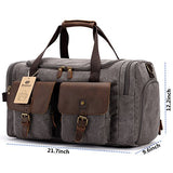 BLUBOON Canvas Duffle Bag Oversized Genuine Leather Overnight Bag for Men and Women Travel Carry on