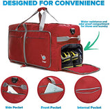 Bago 100L Travel Duffle Bag - Foldable Weekender Bag For Women & Men - Lightweight tier-resistant waterproof Shoe Pocket (Red)