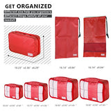 Coolife Packing Cubes Travel Organizers with Laundry Bag 7 Set Hanging Toiletry Bag Portable (red)