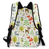 Casual Backpack,Summer Forest Cute Woodland Animals, Tre,Business Daypack Schoolbag For Men Women Teen