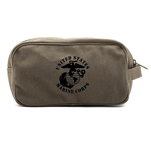 United States Marine Corps Canvas Shower Kit Travel Toiletry Bag Case in Olive & Black