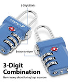 Fosmon TSA Approved Luggage Locks, (4 Pack) Open Alert Indicator 3 Digit Combination Padlock Codes with Alloy Body and Release Button for Travel Bag, Suit Case & Luggage - Blue, Pink, Silver, Black