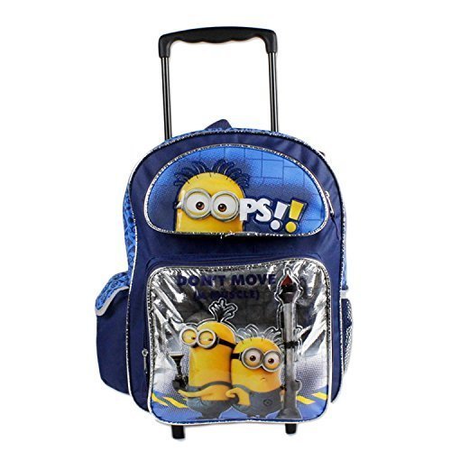16" Despicbale Me Blue Roller Backpack With 3 Minions Of Front "Don'T Move A Muscle"