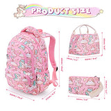 SKL School Backpack Cute Unicorn Backpack for Girls School Bag Set Pink Rucksack, 3 in 1 Student Book bag Lightweight Travel Daypack with Lunch Box and Pencil Case for Kids Girls Teenage