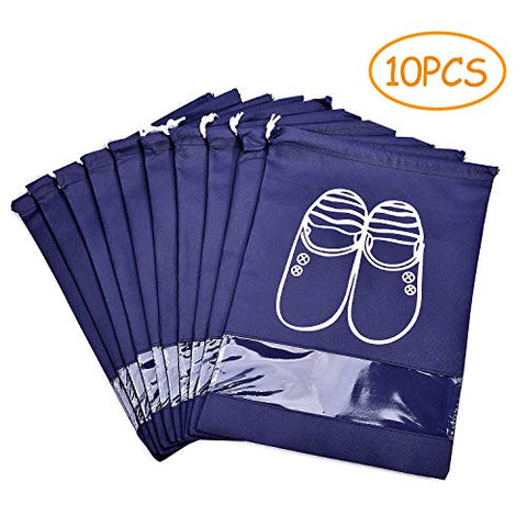 Vovoly Portable Travel Shoe Bags Dustproof Shoe Organizer for Men and Women Water-resistant Space Saving Storage Bags Navy Blue (10 pcs)