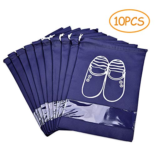Vovoly Portable Travel Shoe Bags Dustproof Shoe Organizer for Men and Women Water-resistant Space Saving Storage Bags Navy Blue (10 pcs)