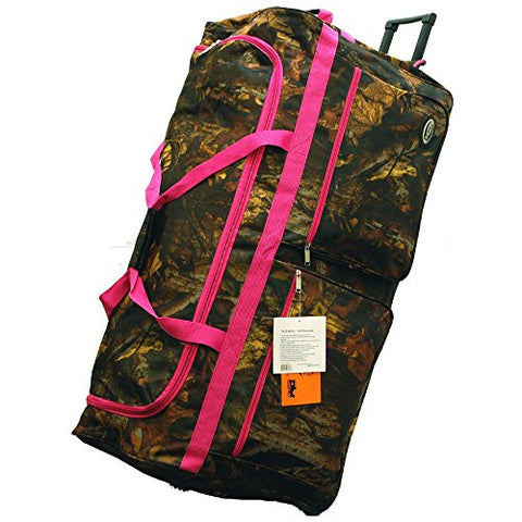 "E-Z Roll" Real Tree Hunting Rolling Duffel Bag Size 36" in 3 Colors (Pink Trim)