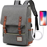 UGRACE Vintage Laptop Backpack with USB Charging Port, Elegant Water Resistant Travelling Backpack Casual Daypacks School Shoulder Bag for Men Women, Fits up to 15.6Inch Laptop in Grey