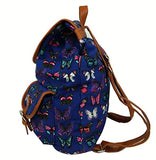 BIBITIME Backpacks Retro Canvas Backpack Rucksack Butterfly Printed Bag Blue,12.99 x 15.35 x 5.91