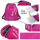 Drawstring Backpack with Shoe Compartment Beach Sport Gym Sack Bag for Women(Rose Red)