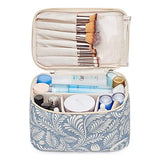 Travel Makeup Bag Large Cosmetic Bag Make up Case Organizer for Women and Girls (Large, Blue Leaf)