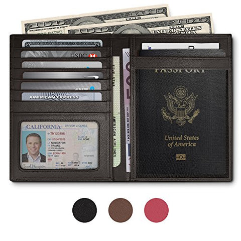 RFID Blocking Leather Passport Holder For Men and Women - Black